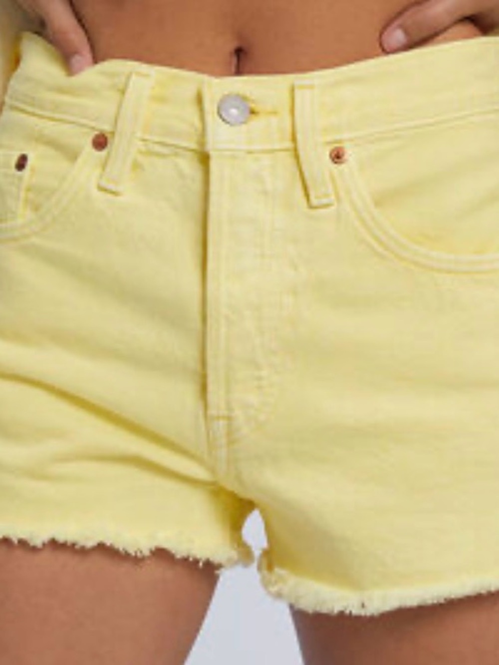 NET- Levi's , 501 Yellow High-Rise Denim Cutoff Shorts